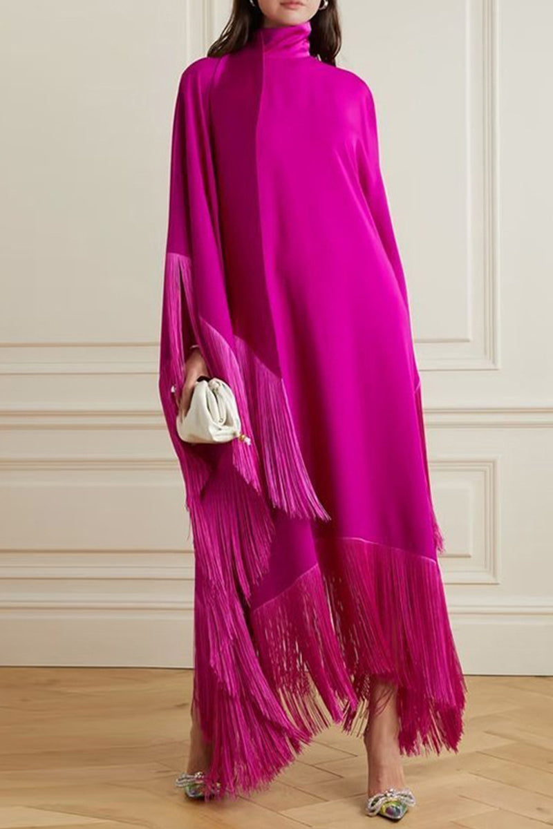 Stilla | Lange Lette Kjoler Med Uregelmæssig Turtleneck og Frynsekanter