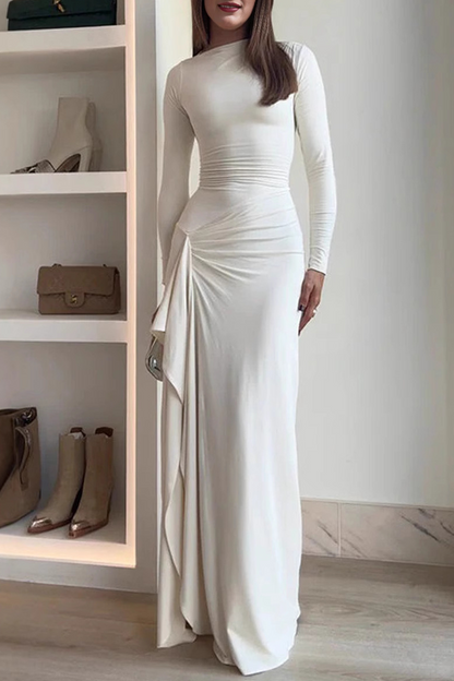 Stilla | Uregelmæssige, Casual Ensfarvede Kjoler Med Volants og Rund Halsudskæring