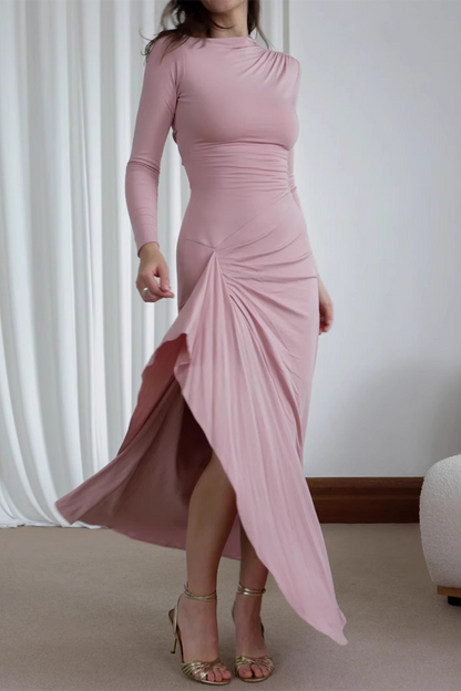 Stilla | Uregelmæssige, Casual Ensfarvede Kjoler Med Volants og Rund Halsudskæring