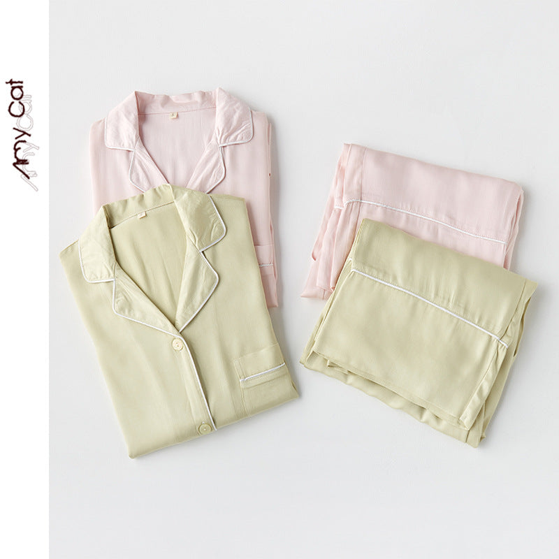 Dame højkvalitets satin pyjamas sæt med elegante detaljer og behagelig pasform Stilla