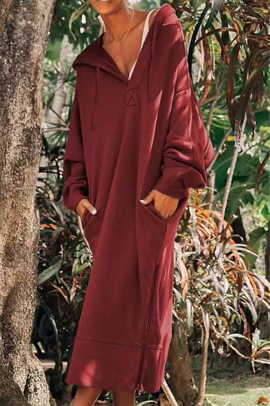 Stilla | Casual Langærmede Kjoler Med Slidetaske Og Hætte.