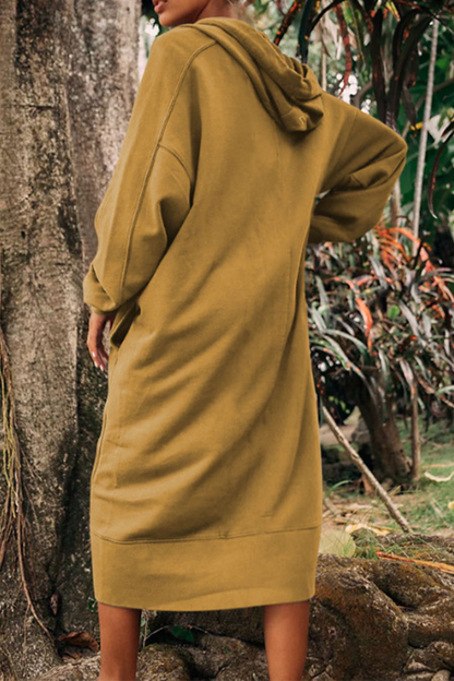 Stilla | Casual Langærmede Kjoler Med Slidetaske Og Hætte.