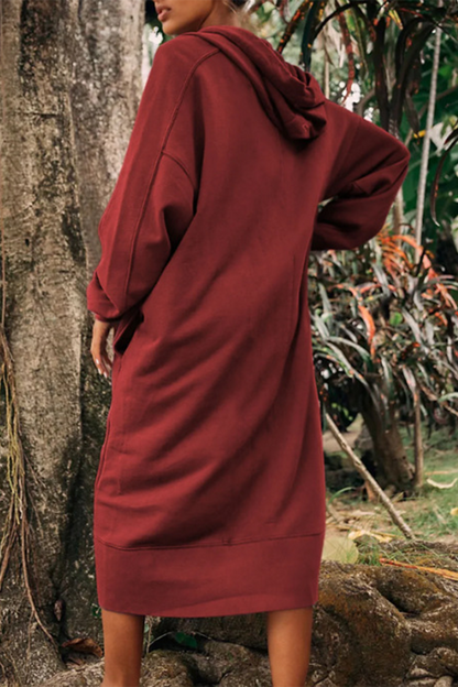 Stilla | Casual Langærmede Kjoler Med Slidetaske Og Hætte.