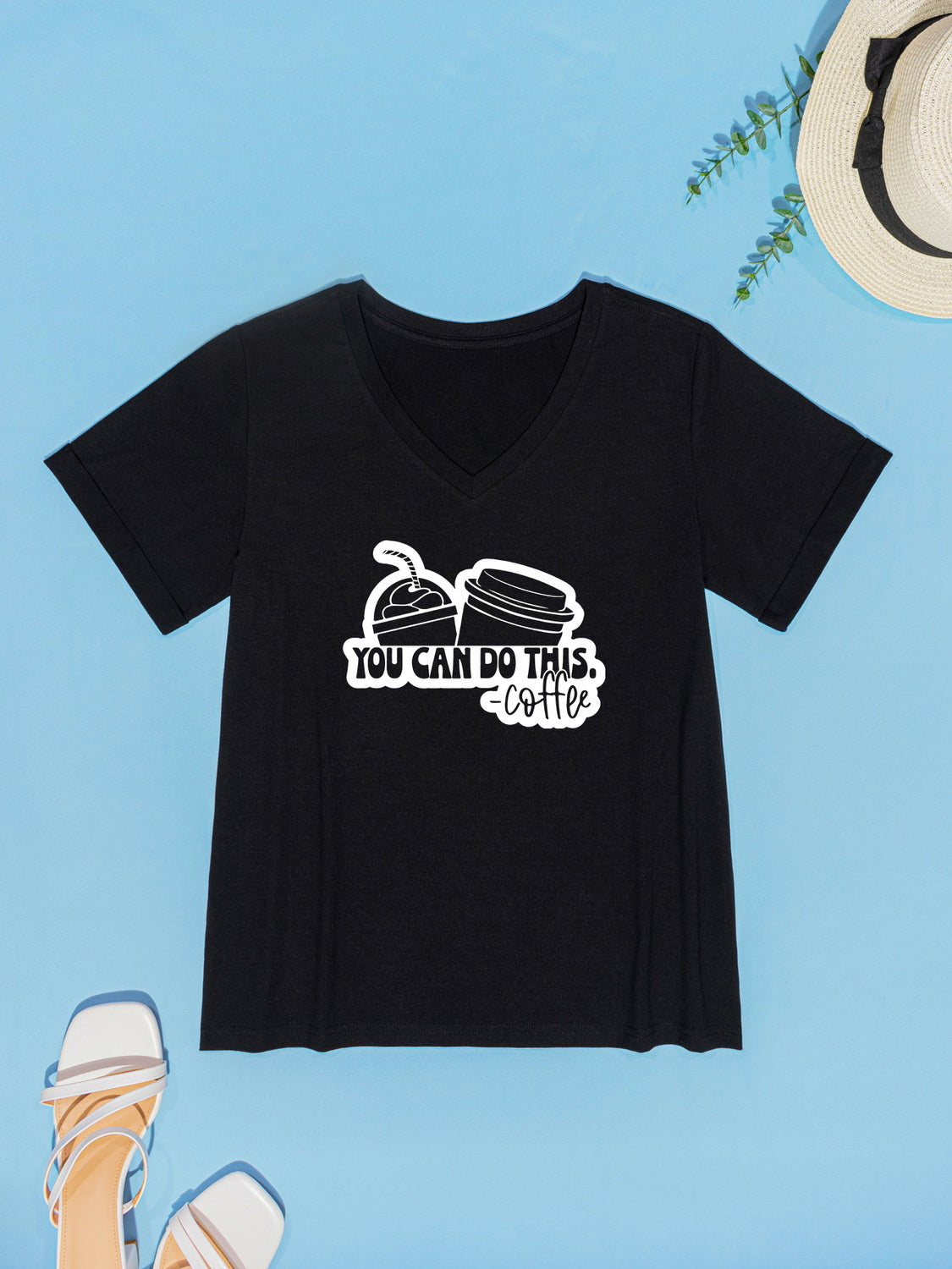 Stilla | Kan Gøre Denne Kaffe V-hals Kort Ærmet T-shirt
