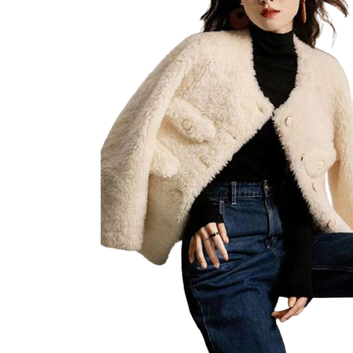 Stilla | Kunstpelz Jacke mit Kontrast Taschen