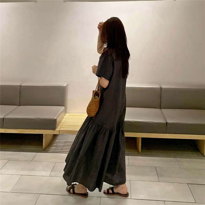 Dame afslappet langkjole med voluminøs skørt og komfortskæring Stilla