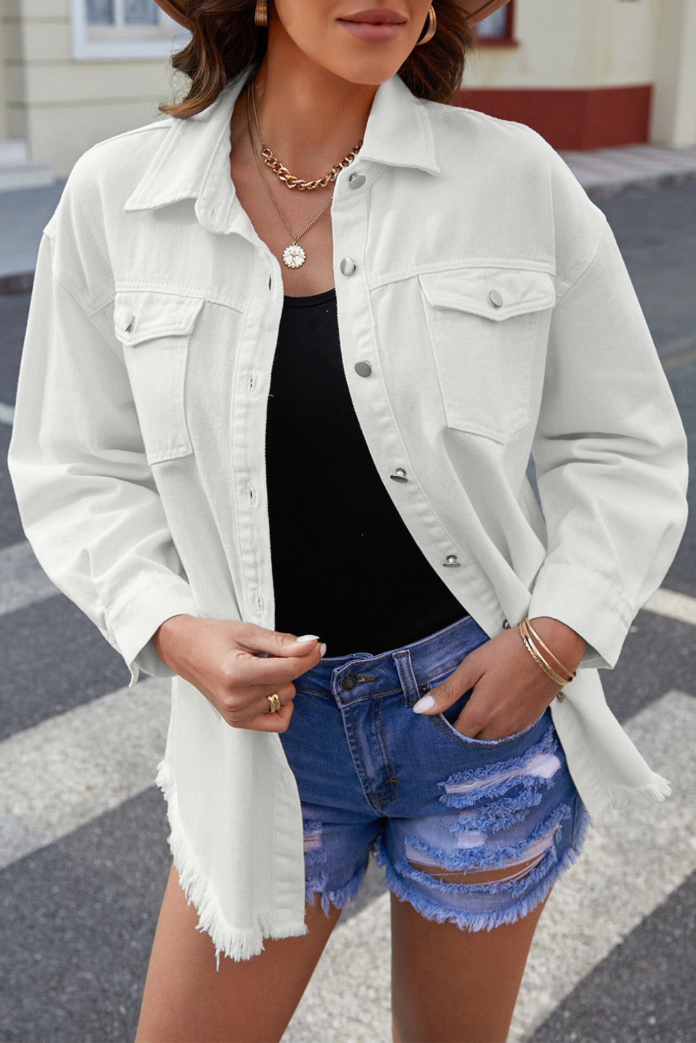Stilla | up Pocketed Raw Hem Denim Jakke