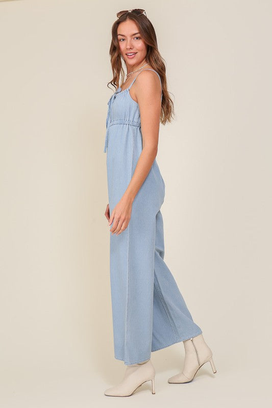 Stilla | Blå Ærmeløs Jumpsuit Med Selv Bindebånd