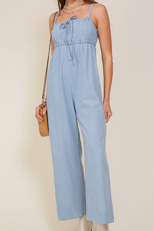 Stilla | Blå Ærmeløs Jumpsuit Med Selv Bindebånd