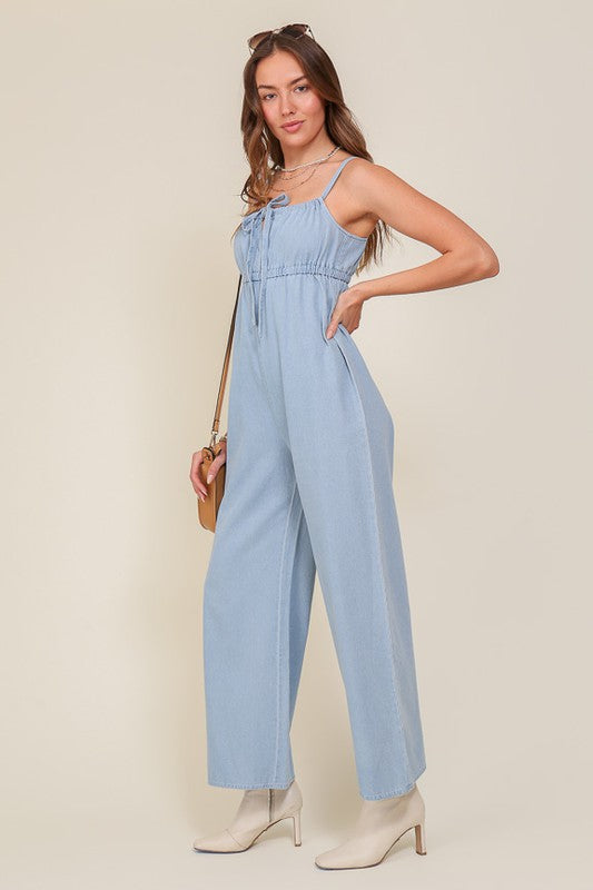 Stilla | Blå Ærmeløs Jumpsuit Med Selv Bindebånd