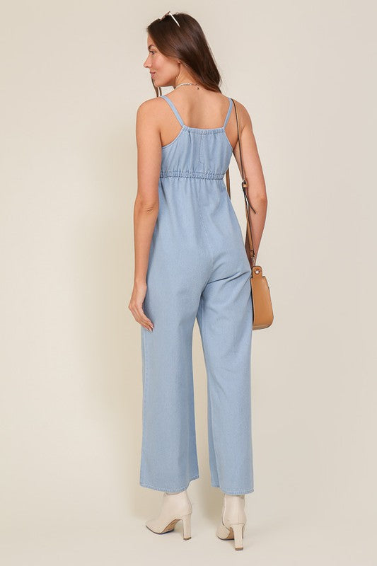 Stilla | Blå Ærmeløs Jumpsuit Med Selv Bindebånd