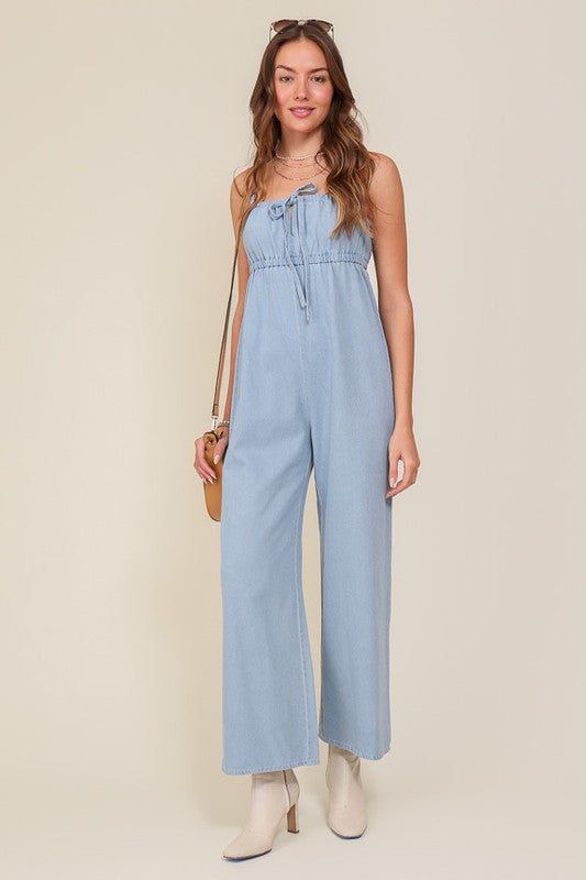 Stilla | Blå Ærmeløs Jumpsuit Med Selv Bindebånd