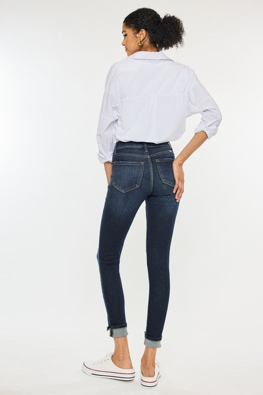 Stilla | Rise Knap Ned Cuffed Anklen Skinny Jeans