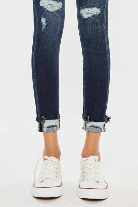Stilla | Rise Knap Ned Cuffed Anklen Skinny Jeans