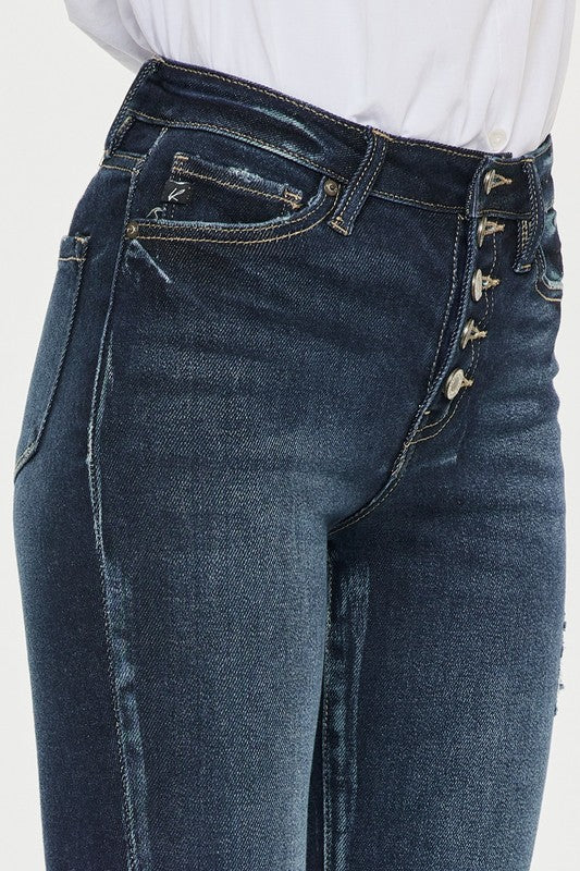 Stilla | Rise Knap Ned Cuffed Anklen Skinny Jeans
