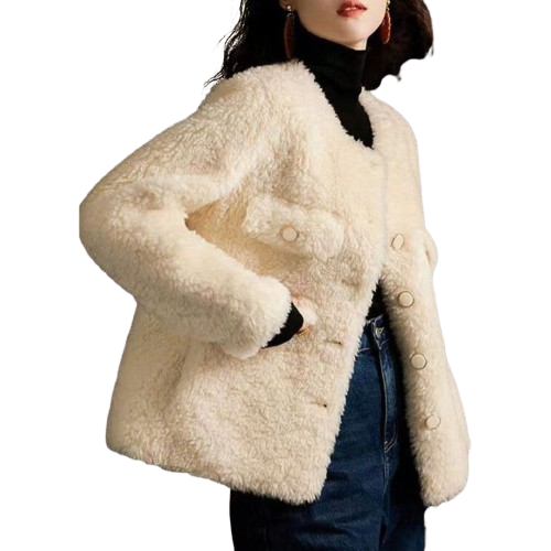 Stilla | Kunstpelz Jacke mit Kontrast Taschen