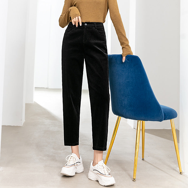 Dame Elegant Cordbukser med lige pasform og høj talje Stilla