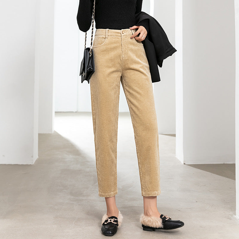 Dame Elegant Cordbukser med lige pasform og høj talje Stilla