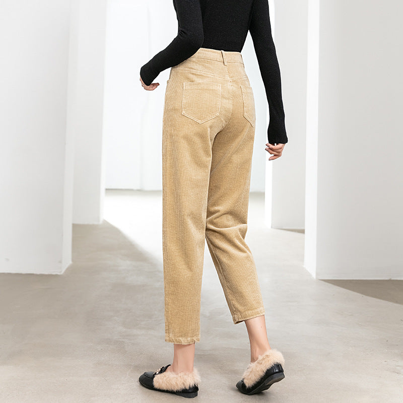 Dame Elegant Cordbukser med lige pasform og høj talje Stilla