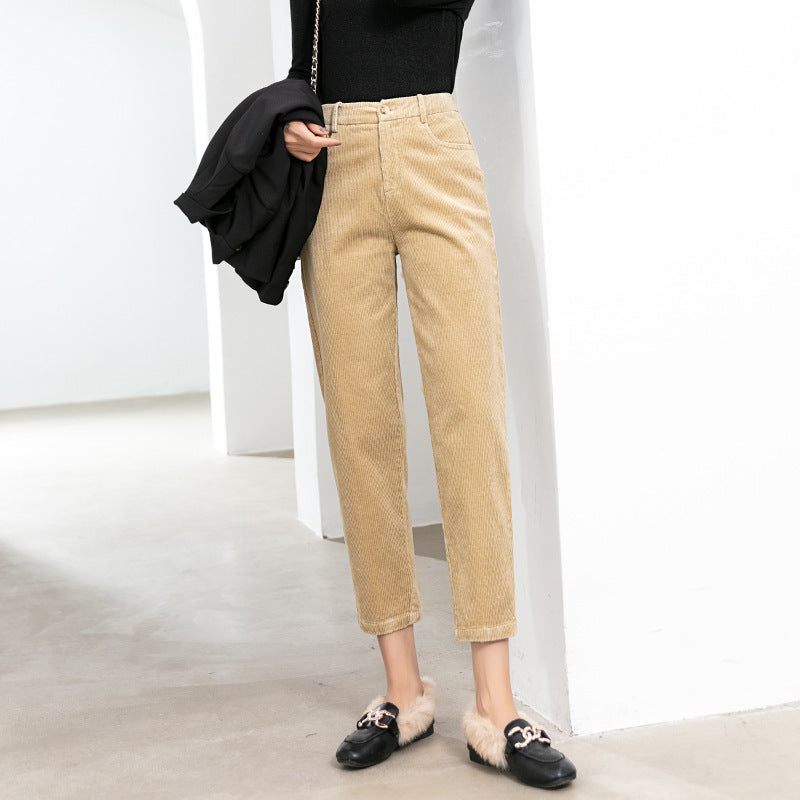 Dame Elegant Cordbukser med lige pasform og høj talje Stilla