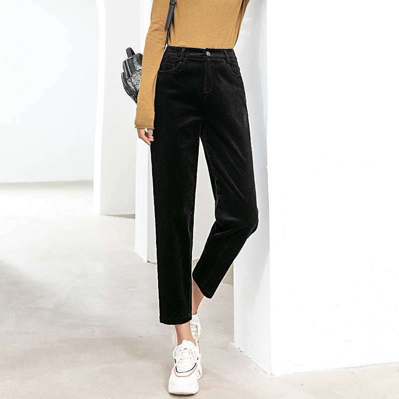 Dame Elegant Cordbukser med lige pasform og høj talje Stilla