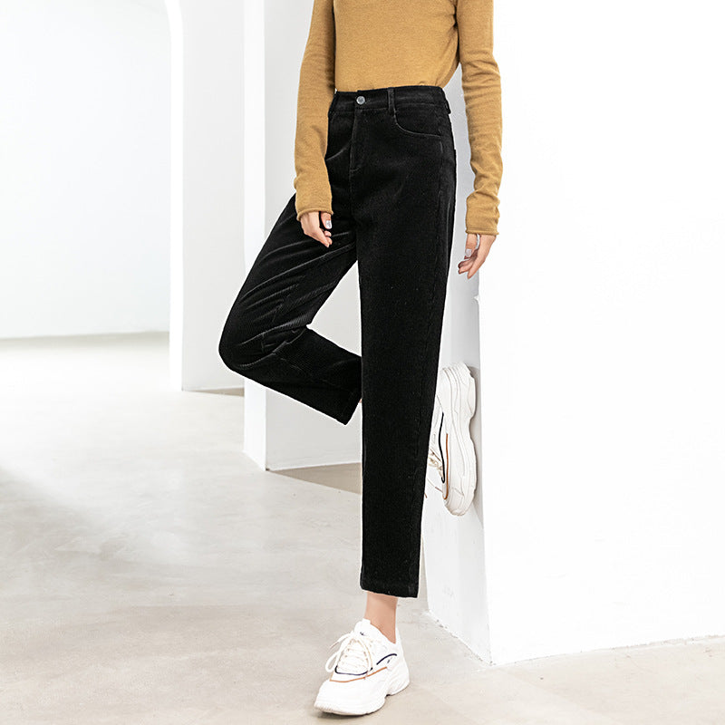 Dame Elegant Cordbukser med lige pasform og høj talje Stilla