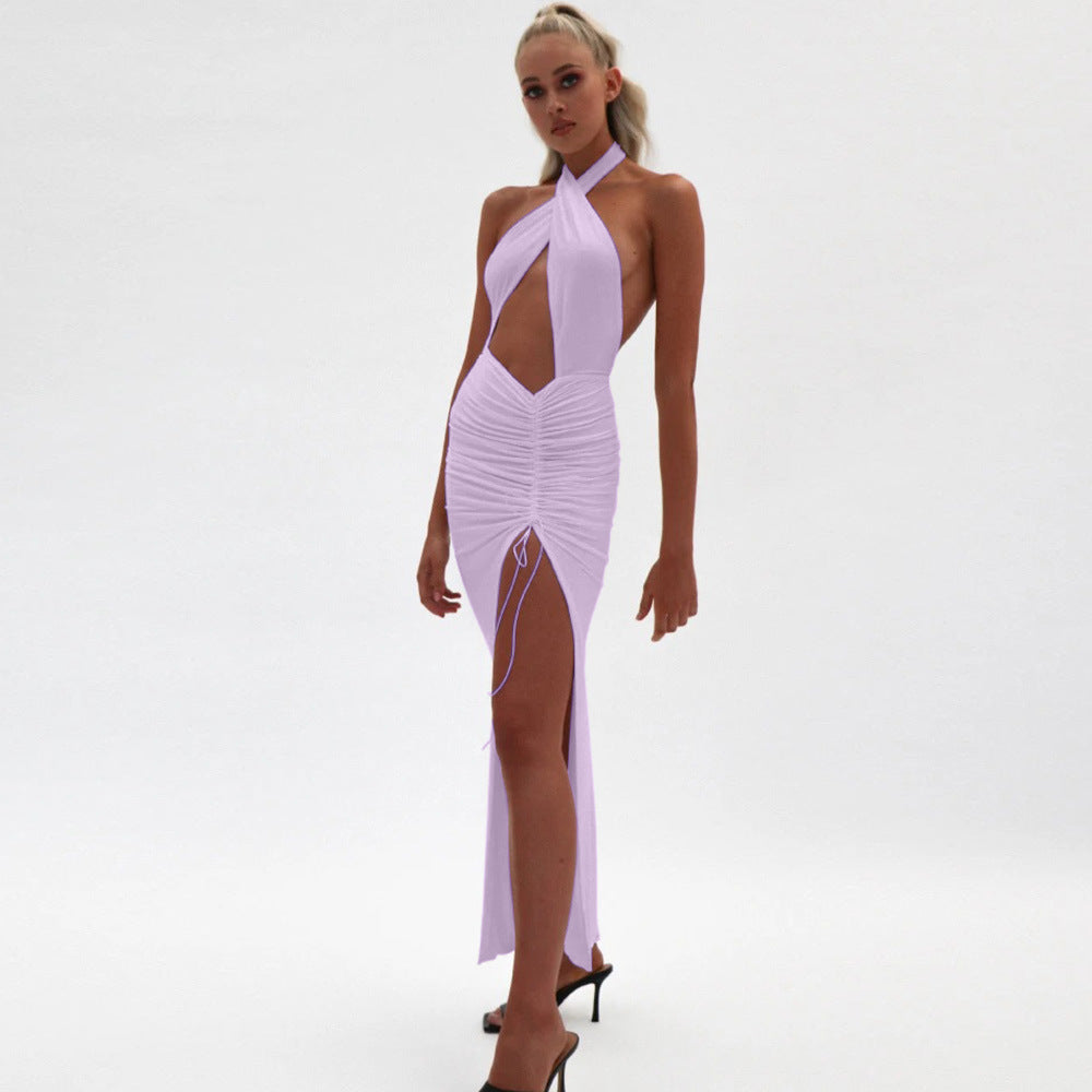 Dame Cut-Out Maxi-kjole med raffinerede rynkelementer og dyb split Stilla