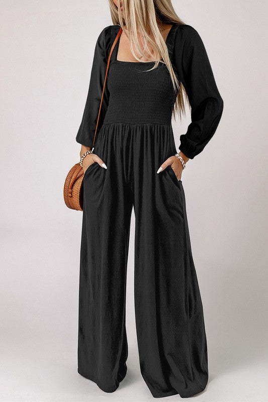 Stilla | Ærmeløs Square Neck Smocked Bodice Jumpsuit