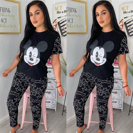 Dame Pyjamasæt med Mickey Mouse-motiv og elastiske leggings Stilla
