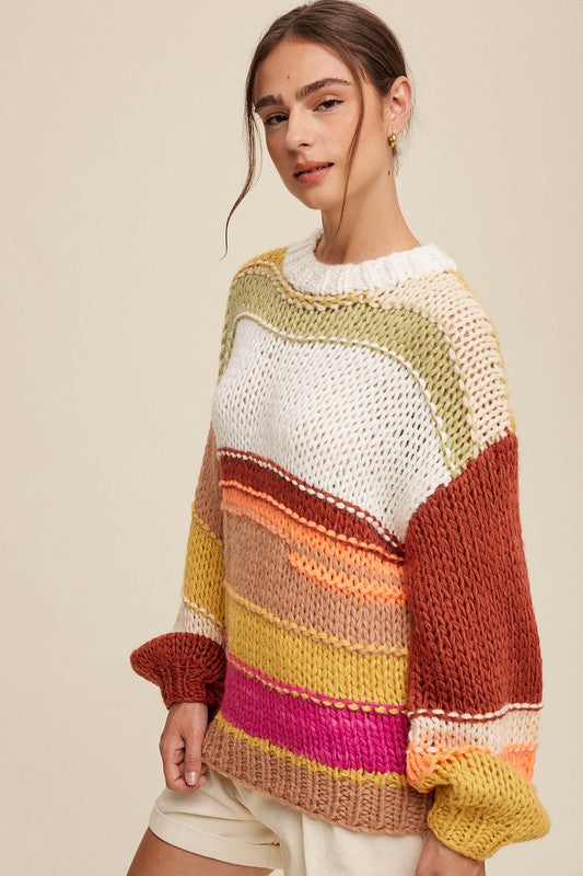 Stilla | Mixed Knit Slouchy Hånd Crocheted Sweater