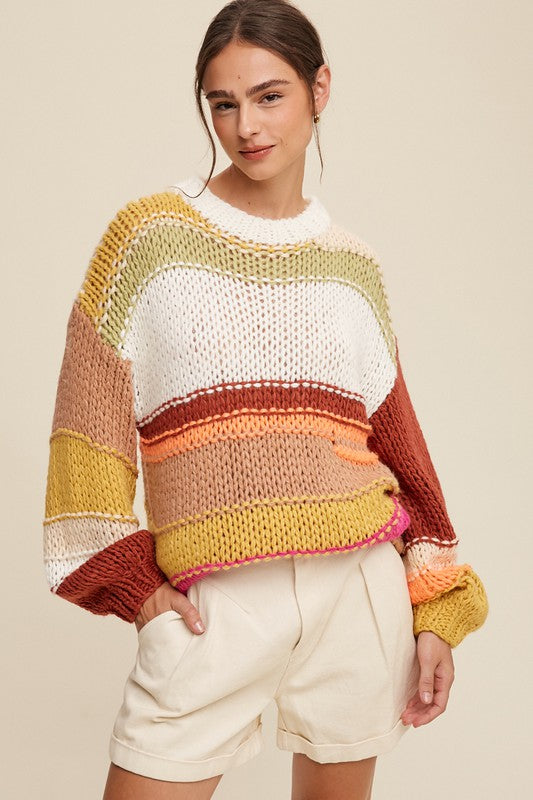 Stilla | Mixed Knit Slouchy Hånd Crocheted Sweater