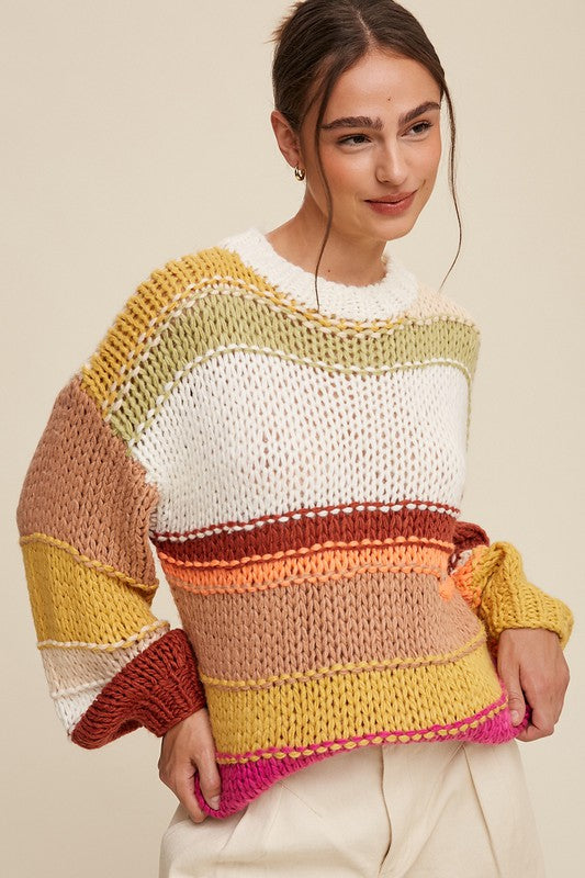 Stilla | Mixed Knit Slouchy Hånd Crocheted Sweater