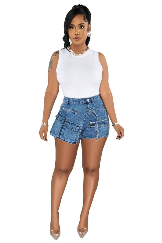 Stilla | Fashion Cargo Style Denim Shorts