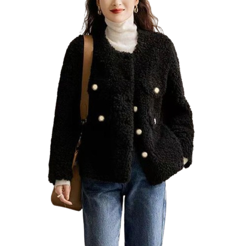 Stilla | Kunstpelz Jacke mit Kontrast Taschen