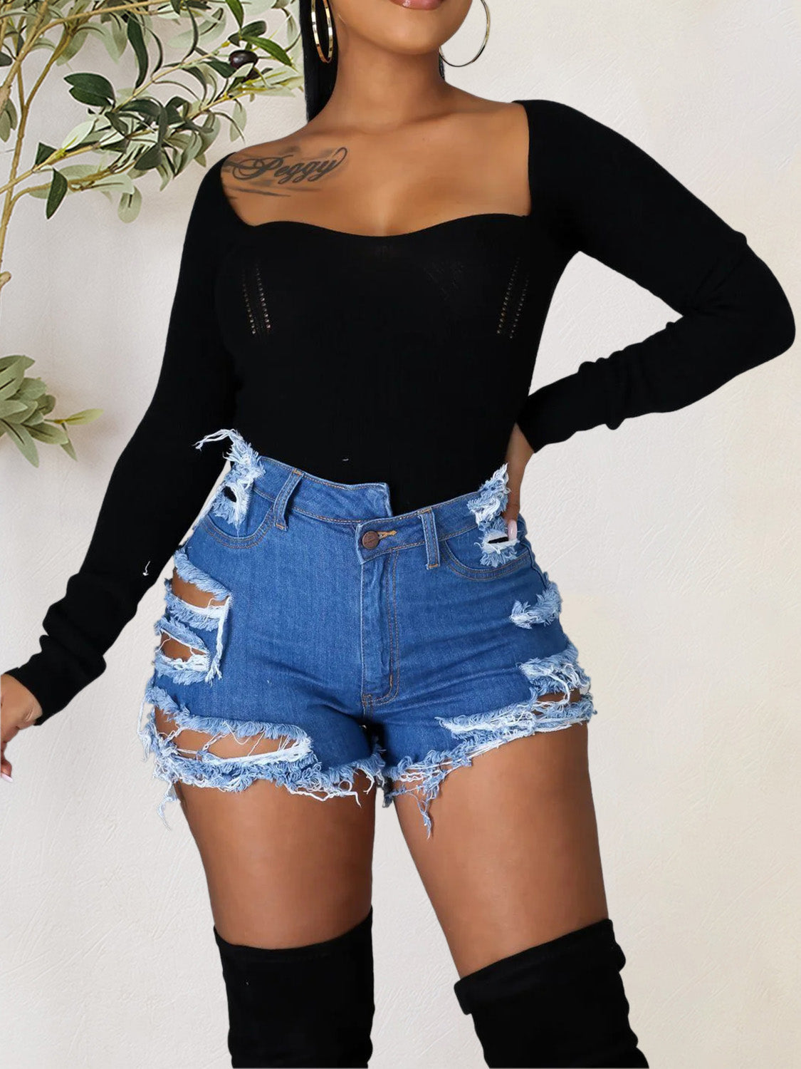 Stilla | Raw Hem Denim Shorts med Lommer