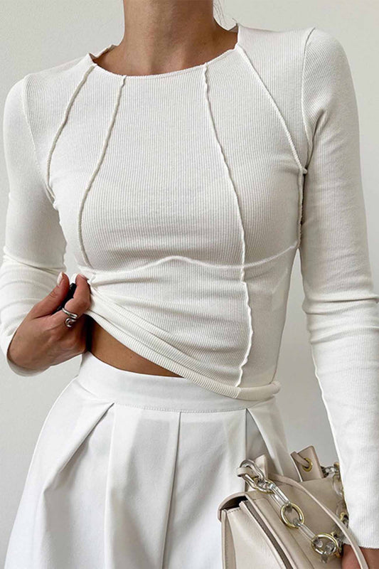 Stilla | Slim Fit toppe med rund halsudskæring i ensfarvet
