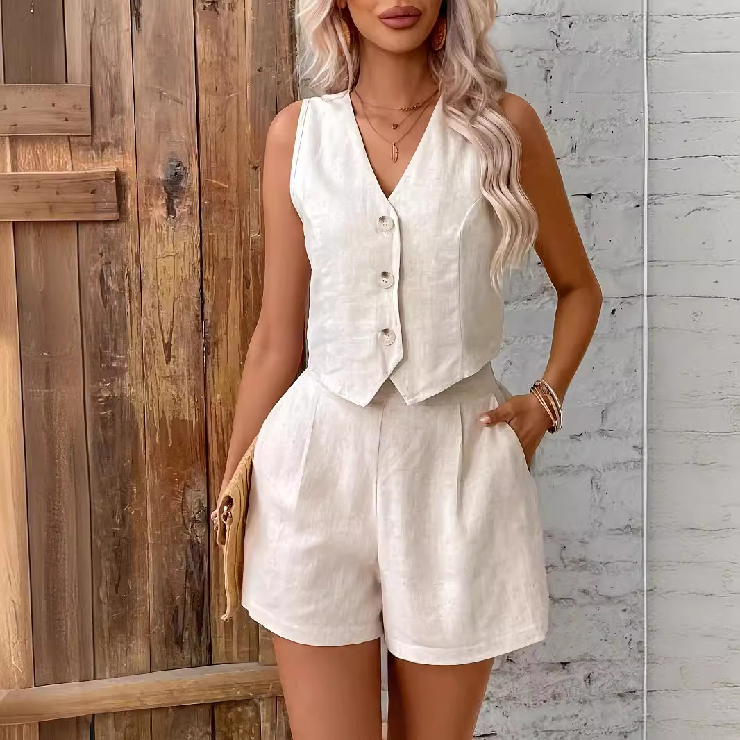 Stilla | Elegante Fransk Stil Casual Vest &amp; Shorts Sæt