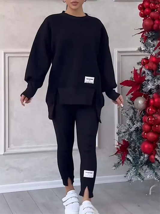 Stilla | Elegant sweater med patchwork og leggings sæt Ideel til vinteren