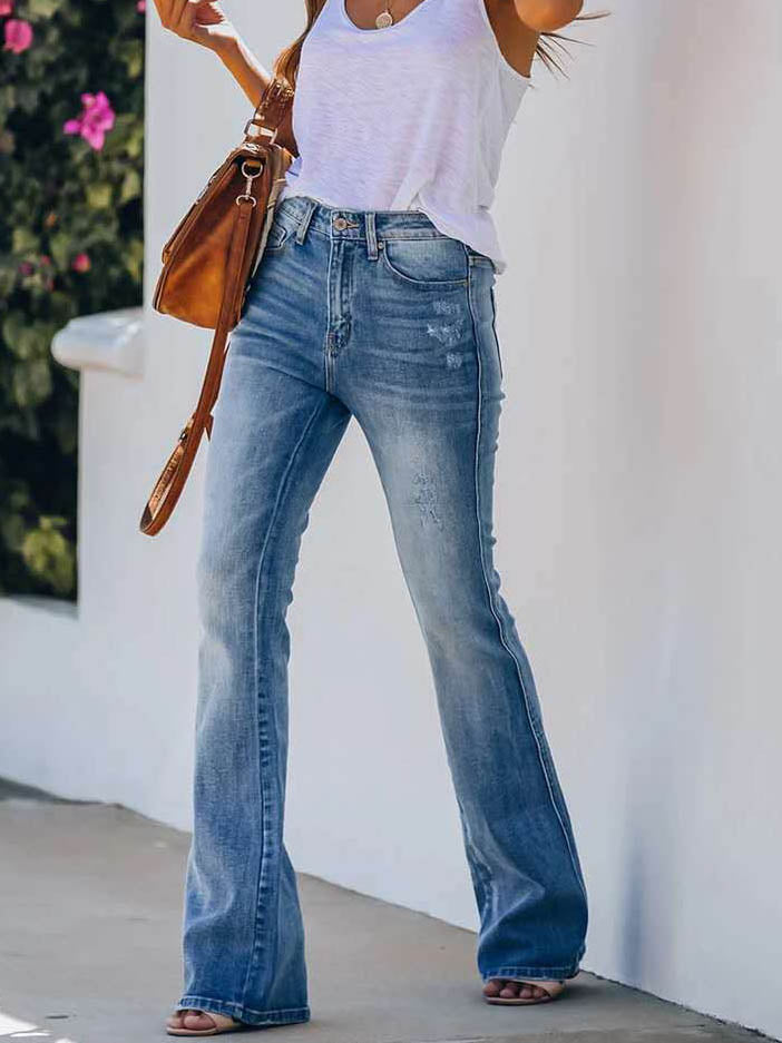 Stilla | Lynlås Lukning Bred Ben Lange Denim Jeans Bukser