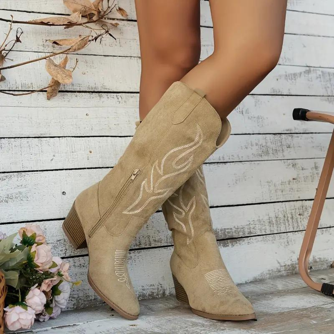 Cowboy Støvler | Retro Chunky Heel Spidsstøvler med stilfuld sideskindslynge