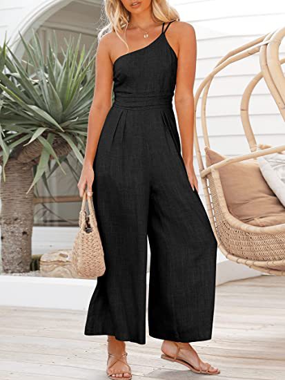 Stilla | One Shoulder Bred Ben Fast Farvet Jumpsuit