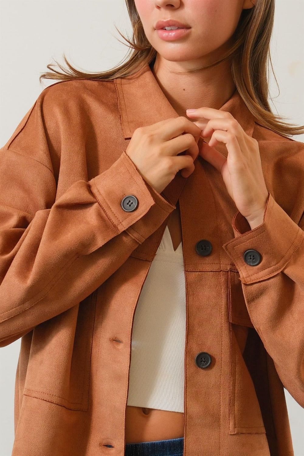 Stilla | Suede Knap Nede Cropped Jakke