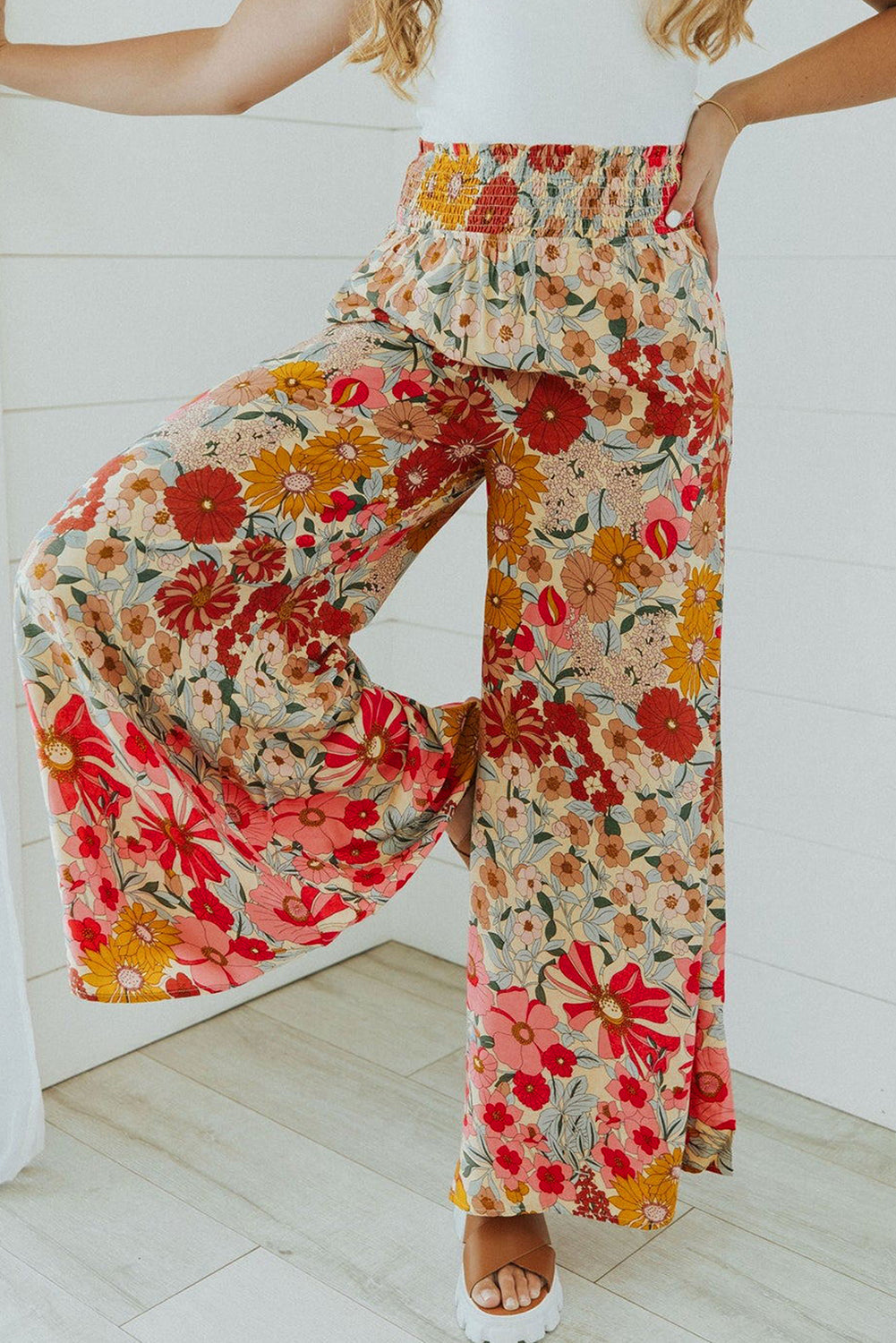 Stilla | Boho Floral Smocked Waist Wide Leg Bukser