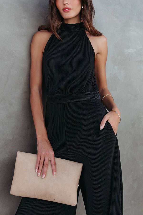 Stilla | Ikonisk Dame Lommer Plisseret Bred Ben Jumpsuit
