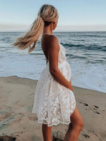 Stilla | Mini Gravidkjoler Med V-udskæring Uden Stropper in Patchwork Blonder