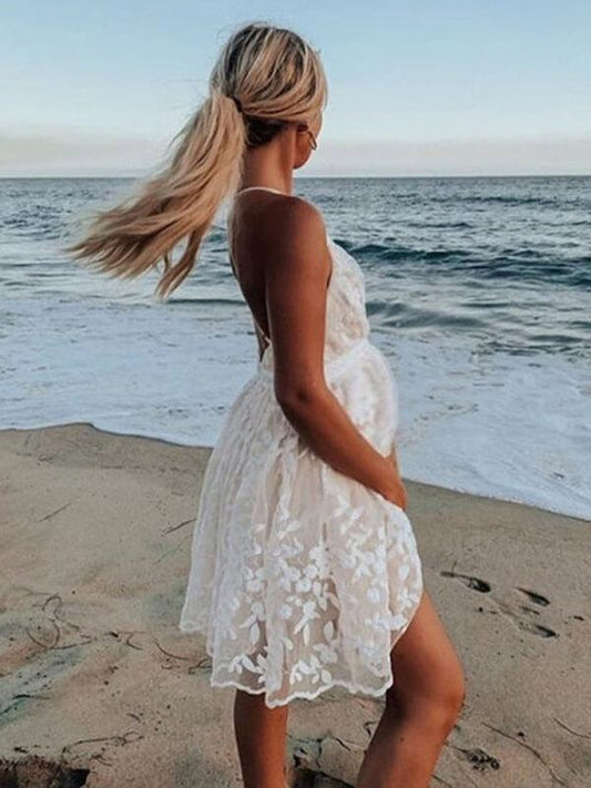 Stilla | Mini Gravidkjoler Med V-udskæring Uden Stropper in Patchwork Blonder