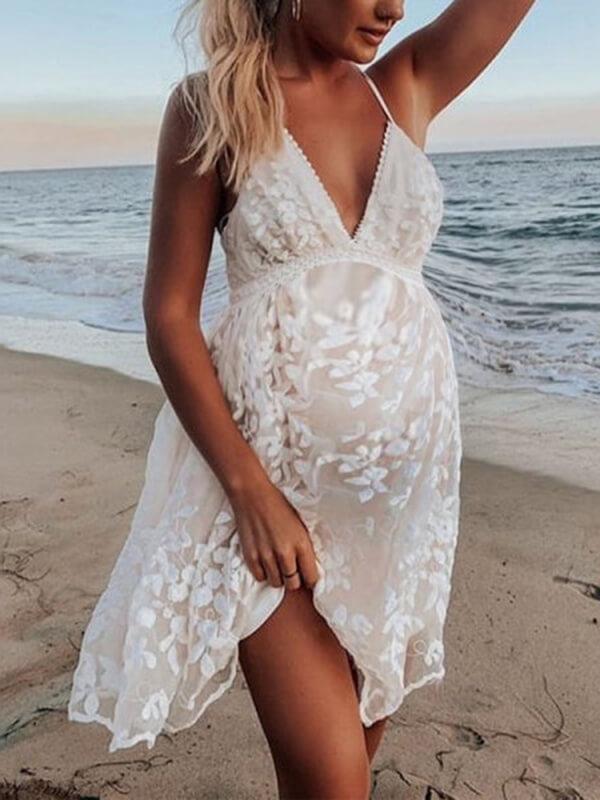 Stilla | Mini Gravidkjoler Med V-udskæring Uden Stropper in Patchwork Blonder