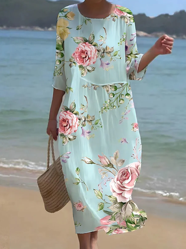 Stilla | Blomst Print Rundhalset Maxi Kjole Dame Kjole