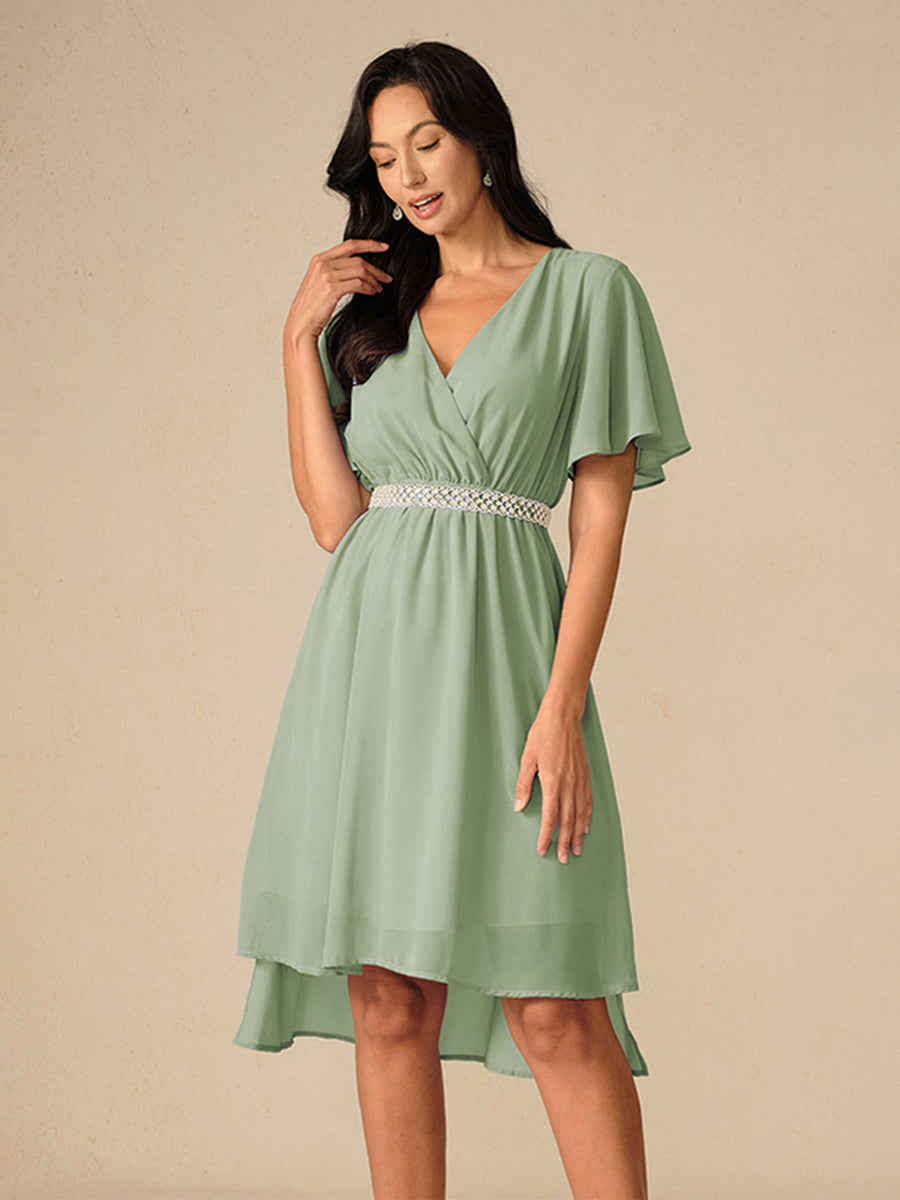 Stilla | Elegant Pastel Green A-Linje Chiffon Kjole