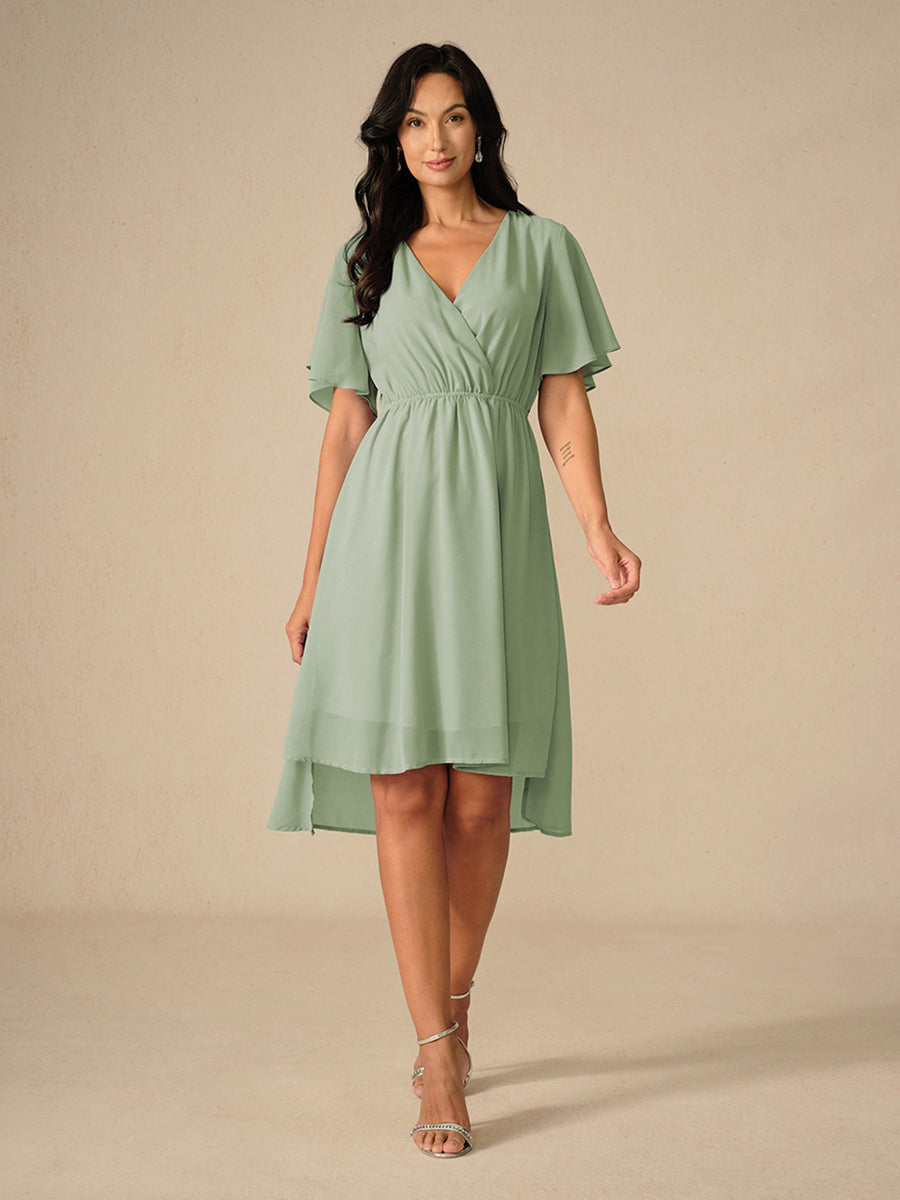 Stilla | Elegant Pastel Green A-Linje Chiffon Kjole